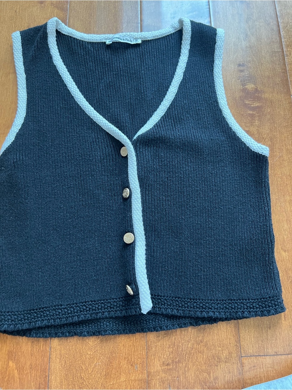 Abercrombie & Fitch Black Knit Button-Front Vest with White Trim